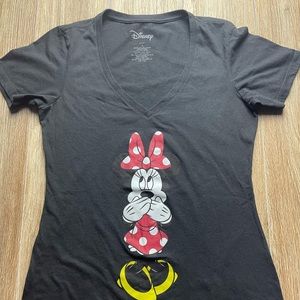 Disney Minnie  Mouse Womens V-neck T-shirt, Color: Black Size: Large